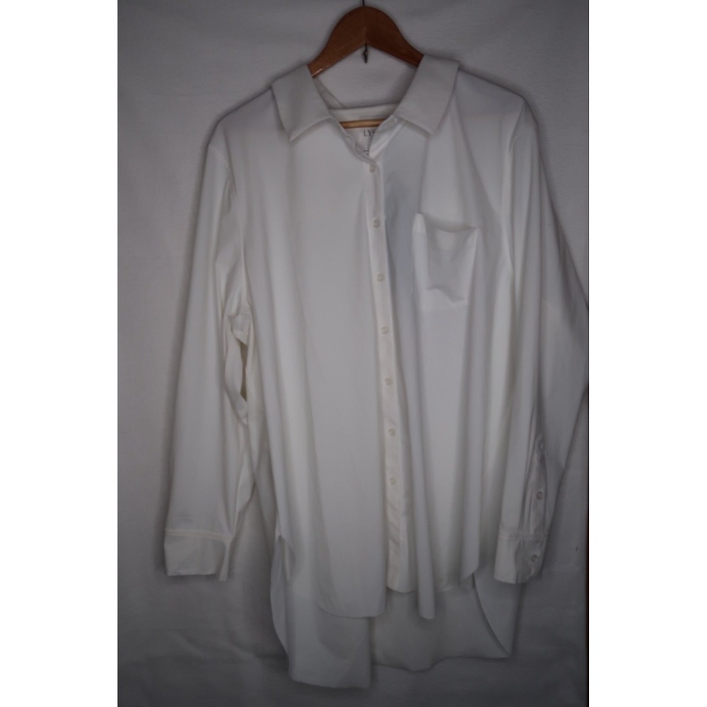 Lyssé Women's 3X White Button Down Shirt Long Sleeve Stretch Blouse Preppy NWT